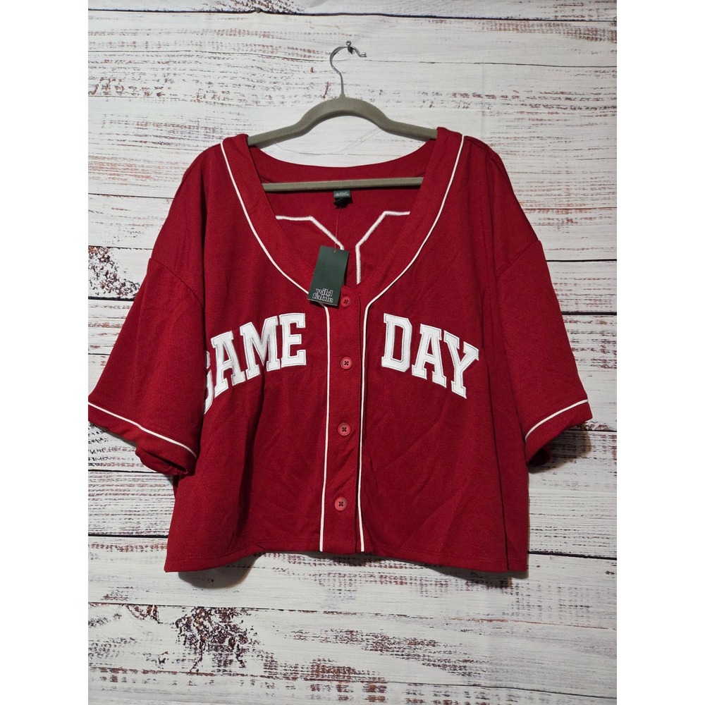 Wild Fable Crimson Red Game Day 00 Baseball Jersey Cropped Button Front XXL